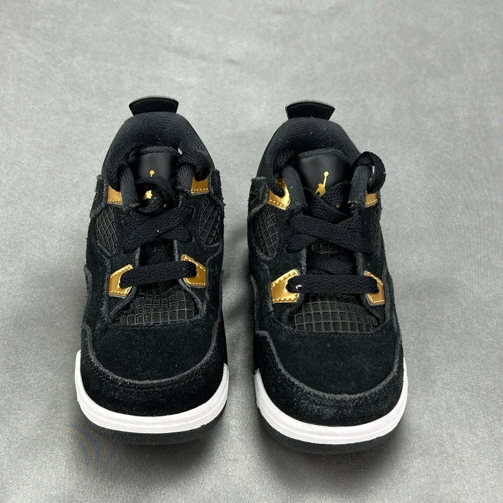 Nike Air Jordan 4 Retro Shoe 308500-032 Black White Gold Royalty Baby Toddler 7C